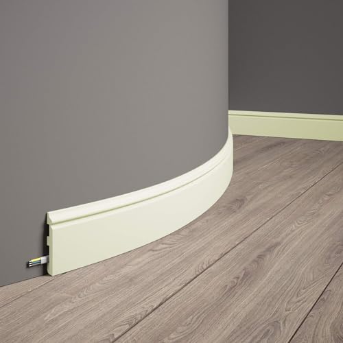 Mardom Decor | MD018F | biegsame Fußleiste | Berliner Hamburger Profil | Farbton: Beige-Gelb (nicht vor grundiert) | Länge: 200 cm I Höhe: 8,0 cm I Breite: 1,3 cm von Mardom Decor