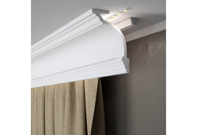 Mardom Deckenleiste MD156 Polyforce 145 x 110 x 2000 mm Weiß Stuckleiste Lichtleiste, Kleben, Polystyrol von Mardom