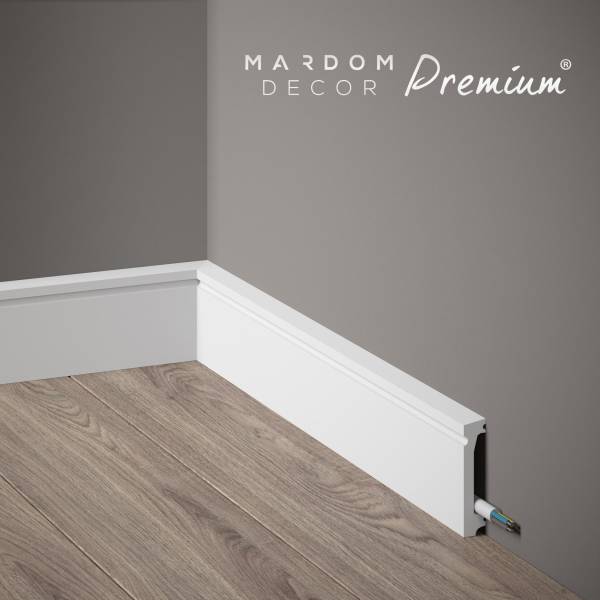 Mardom Sockelleiste MD028P Polyforce 13 x 60 x 2000 mm Weiß Premium Satin beschichtet Kabelkanal von Mardom