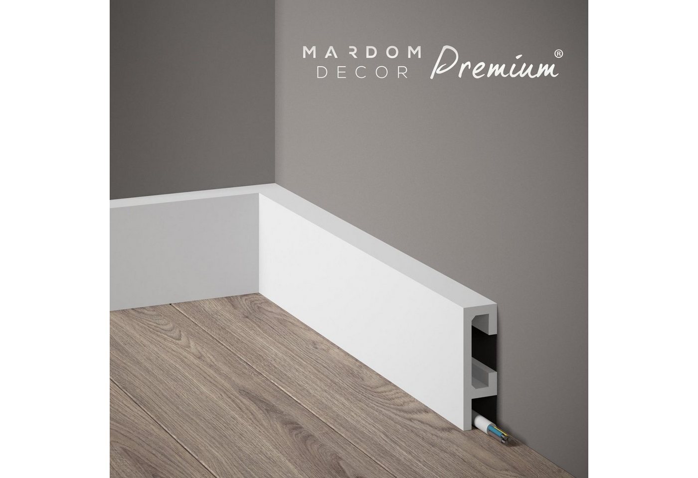 Mardom Sockelleiste QL019P Polyforce 25 x 80 x 2000 mm Weiß Premium lackiert Kabelkanal von Mardom
