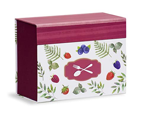 Mareli Rezeptbuch mit 60 illustrierten Karten zum Ausfüllen mit eigenen Rezepten und 6 Trennblättern mit Lebensmittel-Design, Bordeax, 22,5 x 11 x 17 cm von Mareli