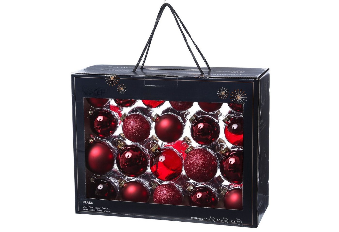 MARELIDA Weihnachtsbaumkugel Christbaumkugel Weihnachtskugel Glas glänzend matt rot 42 Stück (42 St) von Marelida
