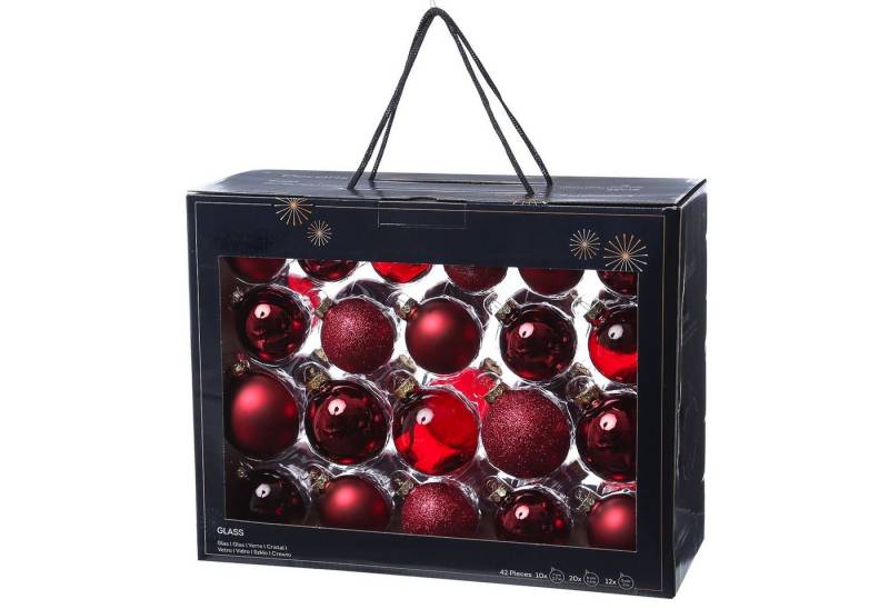 MARELIDA Weihnachtsbaumkugel Christbaumkugel Weihnachtskugel Glas glänzend matt rot 42 Stück (42 St) von Marelida