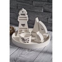 Maritime Deko, Deko Teller, Segelboot, Leuchtturm, Teelichthalter, Wohndeko, Raysin, Geschenk, Mitbringsel von MarengoBodensee