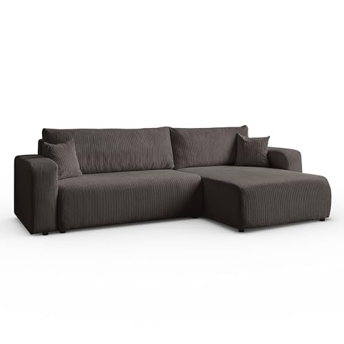 Margaret Hadas24 Ecksofa L-Form Sofia 277 x 143 cm mit Schlaffunktion & Bettkasten – modernes Cord Sofa, Schlafsofa, Schlafcouch – Bequeme Wohnlandschaft mit Stauraum, universale Seite (Hellbraun) von Margaret Hadas24