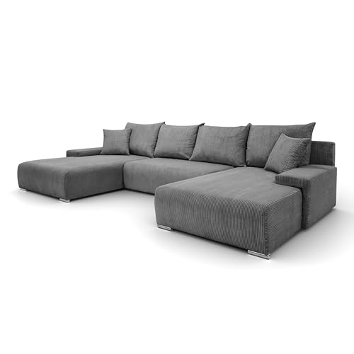 Margaret Hadas24 Ecksofa U Form Ecksofa Lauren 348x188 cm mit Schlaffunktion und Bettkasten, 5 Sitzer, Bettzeugablage, Big Sofa, Sofagarnitur Couch Schlafsofa Schlafcouch Sofa (grau) von Margaret Hadas24