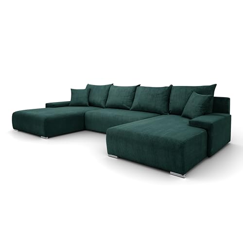 Margaret Hadas24 Ecksofa U Form Ecksofa Lauren 348x188 cm mit Schlaffunktion und Bettkasten, 5 Sitzer, Bettzeugablage, Big Sofa, Sofagarnitur Couch Schlafsofa Schlafcouch Sofa (grün) von Margaret Hadas24