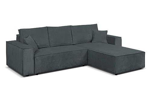 MargaretHadas24 Ecksofa Camel L-Form mit Schlaffunktion Bettkasten Sofa Couch 294 cm universelle Ottomane, Wohnzimmer Schlaffläche 240 x 135 cm (Poso 60 - dunkelgrau) von Margaret Hadas24