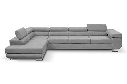 MargaretHadas24 Ecksofa Marlene IV L-Form mit verstellbaren Kopfstützen Schlaffunktion Bettkasten 347 cm Links (Farbe: hellgrau Vena 17) von Margaret Hadas24