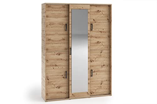 MargaretHadas24 Garderobenschrank Vanessa III 150 cm Garderobe Schrank Spiegel Schlafzimmer Jugendzimmer (Eiche Artisan, 150 cm) von Margaret Hadas24