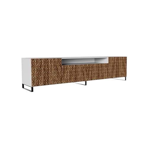 Margaret Hadas24 TV-Schrank Cali III, Wohnwand, Lowboard, TV Ständer, Wohnwand, Wohnzimmer, TV Board, Wohnzimmer Möbel, Fernseher, Highboard, Fernsehschrank, TV lowboard, 200 cm, 3-türig, weiß, braun von Margaret Hadas24