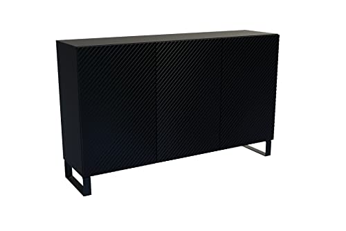 MargaretHadas24 Sideboard Kommode Kaja Wohnzimmerschrank 150 cm gefräste Fronten modernes Design dreitürig Wohnzimmer (schwarz) von MargaretHome24