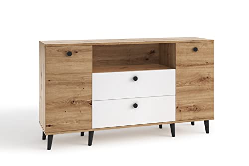 MargaretHadas24 Sideboard Kommode Vicktoria III Eiche Holz in Natur Wohnzimmerschrank breite Kommode 160 cm (Eiche Artisan weiß schwarz) von Margaret Hadas24