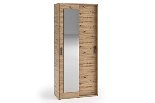 MargaretHadas24 Garderobenschrank Vanessa I 90 cm Garderobe Schrank Spiegel Schlafzimmer Jugendzimmer (Eiche Artisan, 90cm) von MargaretHome24