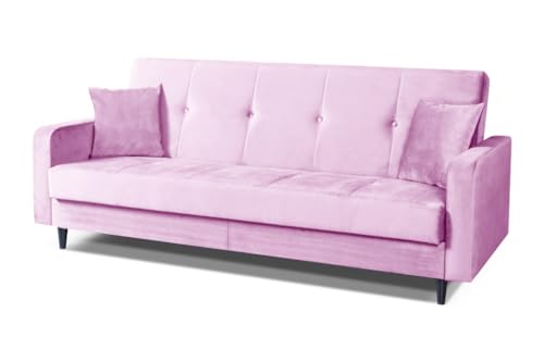 MargaretHadas24 Sofa Luna Schlafsofa im skandinavisches Stil, Couch mit Schlaffunktion und Bettkasten, Polstersofa für Wohnzimmer 213 cm (Paris 148 – rosa) von MargaretHome24