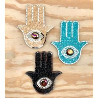 Mosaik Hamsa Hand 9 "x7, 5"/Hamsa Talisman Hand Gottes Glas, Edelsteine, Mosaik, Spiegel, Holz Handgemacht 9x7, 5" von Margarittasart