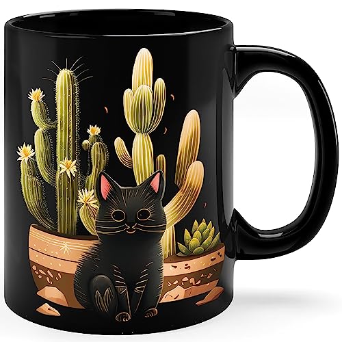 MargoDream Lustige Tasse, lustige schwarze Katze und Katus, Zimmerpflanzengärtner, Landschaft, Geschenk für Pflanzenliebhaber, Katzenliebhaber, Mutter, Männer, Frauen, Freunde, Katzenliebhaber, von MargoDream