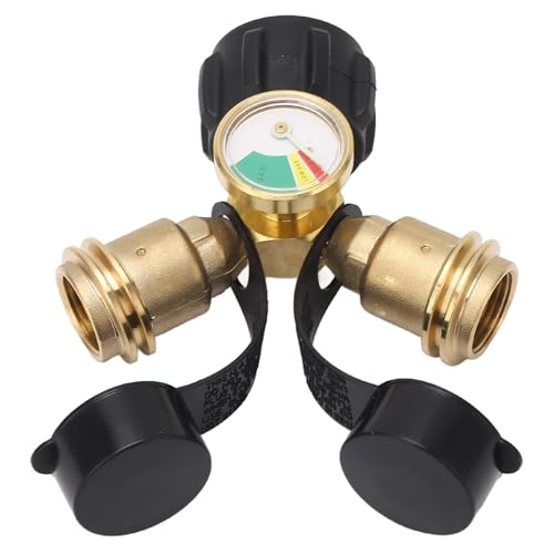 2-Wege-Propangas-Verteiler, 2-Wege-Schlauchverteiler, Doppel-Y-Verteiler aus Messing mit Manometer, Klare Füllstandsanzeige, Einfache Grillanschlüsse und Schläuche von Marhynchus