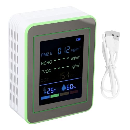 Marhynchus 6 in 1 Luftqualität Monitor CO2 PM 2,5 HCHO TVOC Temp Feuchtigkeit Detektor mit 2,8 in HD-Bildschirm & Tragbares Design für den Innenbereich Home Office (Weiß und Grün) von Marhynchus