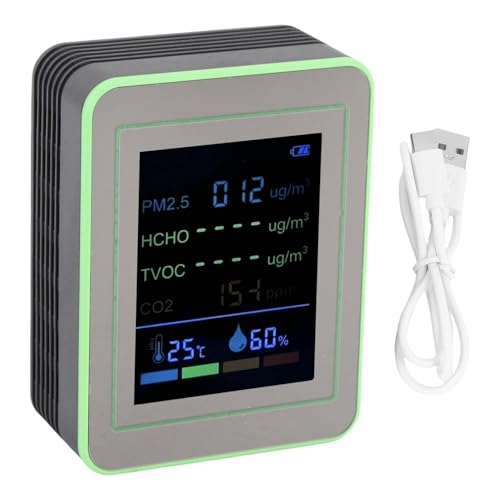 Marhynchus 6 in 1 Luftqualität Monitor CO2 PM 2,5 HCHO TVOC Temp Feuchtigkeit Detektor mit 2,8 in HD-Bildschirm & Tragbares Design für den Innenbereich Home Office (schwarz und grün) von Marhynchus