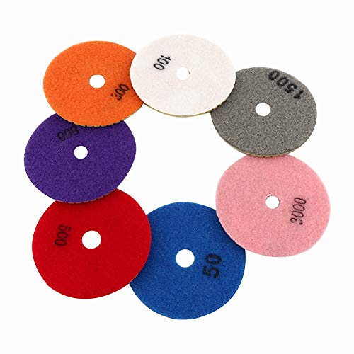 Marhynchus 7 Stück 4 Zoll Diamant Polier Pads Nass Trocken Diamant Schleif Scheiben Diamant Rad für Granit Marmor Beton Stein Glas Keramik von Marhynchus