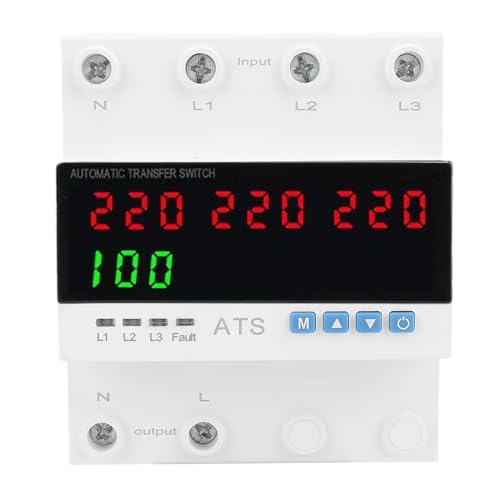 Marhynchus Automatischer Übertragungsschalter, 100A 3 Phase 4 -Ziffer LED -Display DIN -Schienenmontage für Heim-, Generator-, Netz- und Wechselrichtersysteme Marhynchus Automatischer Übertragungsschalter, 100A 3 Phase 4 -Ziffer LED -Display DIN -Schienenmontage für Heim-, Generator-, Netz- und Wechselrichtersysteme von Marhynchus