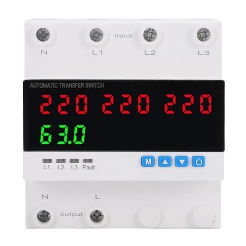 Marhynchus Automatischer Übertragungsschalter, 63A 4P 3PH LED -Display 35 -mm -DIN -Schienenhalterung Übersteuerung Überspannung Unterspannungsschutz für die Industrie zu Hause von Marhynchus