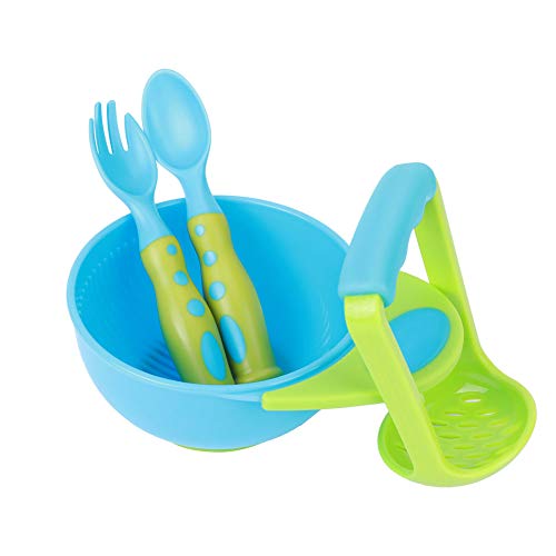 Marhynchus Baby Freshfood Mash Bowl, Tropfen mit Nicht überrutschem Design, Einfacher Betrieb für Säuglinge, Neugeborene Blau und Grün (Blau und grün gemischte Farbmodell) von Marhynchus