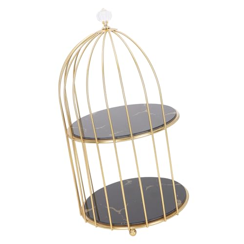 Marhynchus Eleganter Doppelschicht -Lagerregal -Vogel Käfig Organizer Rack, Multifunktionales Badezimmerregal, Geeignet für Arbeitsplatten-/Schminktisch, Gold (Schwarzes Basis -Goldmuster) von Marhynchus