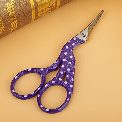 Marhynchus Haltbarer Mini Farbenfrohe Kohlenstoffstahl Stickerei Kran Form Nähschere Zum Nähen (Polka Punkt weiß lila) von Marhynchus