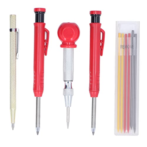 Zimmermannsbleistifte Anreißstift, Handwerkzeugsatz Umfassendes Werkzeugset Tieflochmarkierer Körner 3 Farbbleistift-Ersatzminen Anreißwerkzeug für Holz Metall von Marhynchus