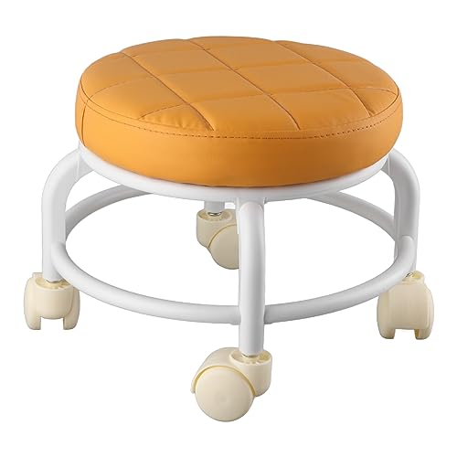 Marhynchus wasserdichte Rollende Ottomane Hochdichte Memory Memory Foam Stool für Familienbüro, Doppelschichtfußstützenhocker für Laborgaragenstuhl, Metalllederschwamm (ORANGE) von Marhynchus