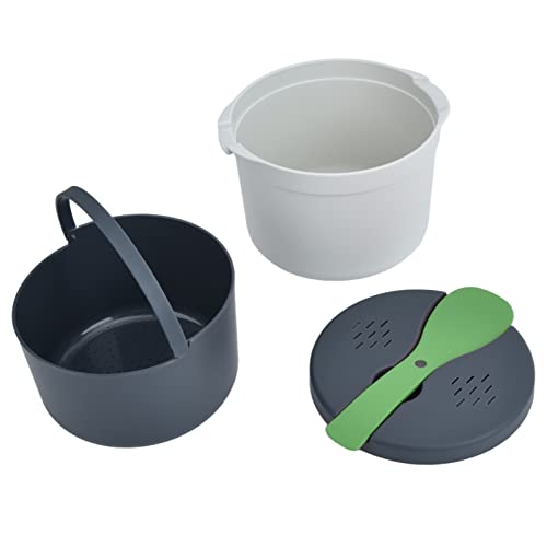 Mikrowave -Reiskocher, Mikrowave -Reiskocher Kochgeschirrset 2L Lebensmittelqualität PP Material Reislöffel Deckel Sieb Dampfer Pot Rice Cooker Set, Dampfer (GREEN) von Marhynchus