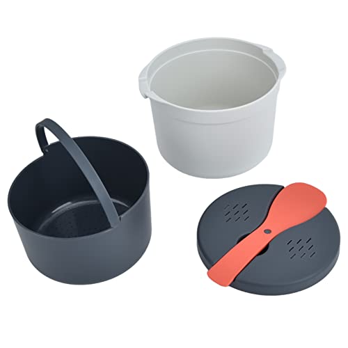 Mikrowave -Reiskocher, Mikrowave -Reiskocher Kochgeschirrset 2L Lebensmittelqualität PP Material Reislöffel Deckel Sieb Dampfer Pot Rice Cooker Set, Dampfer (ORANGE) von Marhynchus