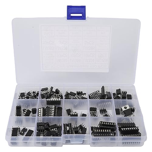 XL IC-Chip-Sortiment-Set, 150 Stück, Optokoppler, Timer, Oszillator, Dual-Opamp, Quad-Opamp mit Kunststoff-Aufbewahrungsbox, Geeignet für PC817, ICL7660S, NE555, LM358. von Marhynchus
