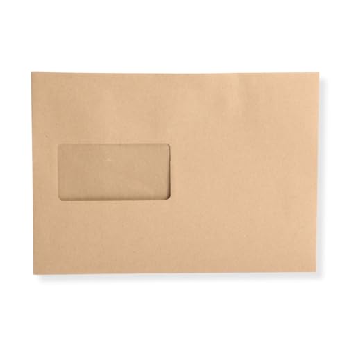 1000 Stück Versandtaschen Briefumschlag C5 A5 braun selbstklebend mit Fenster 229x162 mm SK von Mari-Medienverpackungen