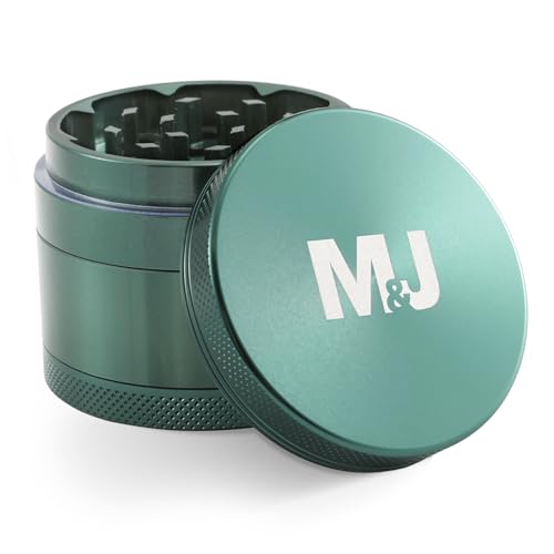 Mari & Juan Grinder Grün ø5 cm 4,3 cm hoch langlebiger Crusher aus Aluminium präziser Grinder Metall mit scharfen Zähnen Grinder 4 Teilig mit Magnetdeckel Kräutermühle & Chilimühle von Mari & Juan