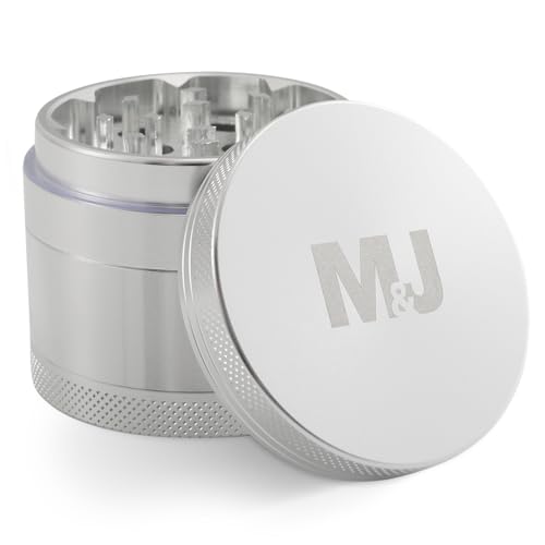 Mari & Juan Grinder Silber ø5 cm 4,3 cm hoch | Langlebiger Crusher aus Aluminium | Präziser Grinder metall mit scharfen Zähnen | Grinder 4 teilig mit Magnetdeckel | herb Grinder & Coffee Grinder von Mari & Juan