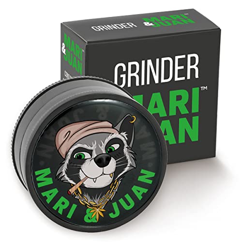 Mari & Juan Premium Grinder I Juan Edition I 2-teilig I ø 4 cm mit einer Gesamthöhe von 2 cm I aus hochwertigem Kunststoff I Kräutermühle zum Mahlen von Kräuter, Gras, Tabak, Gewürze von Mari & Juan