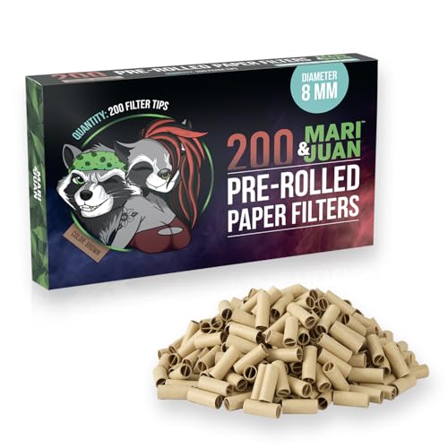 Mari & Juan Vorgedrehte Filter Tips I 200 Stück 8mm Durchmesser, ungebleichtes Pflanzenfaserpapier I Braune Papierfilter, Filterspitzen I pre rolled filter tips 8 mm von Mari & Juan