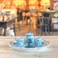 Extra Kaffee Set Für 2 Mit Türkis Arabesco Zuckerdose von MariMaiolicheDeruta