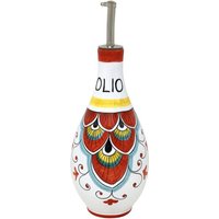 Oliera 0.5L 25 cm Handbemalt Mit Roter Pfau Dekoration von MariMaiolicheDeruta