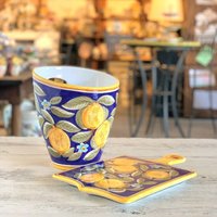 Positano Blauschild Und Flaschenschneider Set von MariMaiolicheDeruta