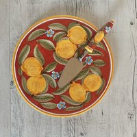 Set Piatto Dolce Und Pala Positano Rosso von MariMaiolicheDeruta