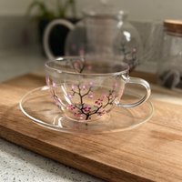 Opalite Pink Blossoms Handbemalte Teetasse Und Untertasse von MariaLouisaArtist