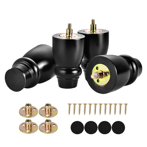 Maricome 10,2 cm Beine Holz Dutt Füße Set mit 4 vorgebohrten M8 Bolzen Holz Ersatzbeine für Sofa Schrank Stuhl von Maricome