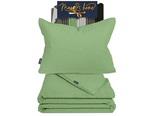 Marie´s Home Baby Bettwäsche Seersucker Bettwäsche 100 x 135 Set Bettbezug + 1 Kissenbezug 40x60 Sommerbettwäsche Kinderbettbezug mit Kissenhülle, 100 x 135 cm + 40 x 60 cm, Salbei von Marie´s Home