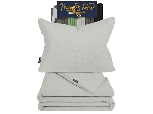 Marie´s Home Baby Bettwäsche Seersucker Bettwäsche 100 x 135 Set Bettbezug + 1 Kissenbezug 40x60 Sommerbettwäsche Kinderbettbezug mit Kissenhülle, 100 x 135 cm + 40 x 60 cm, Silber von Marie´s Home