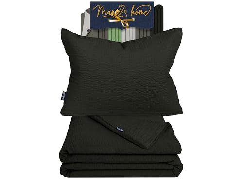 Marie´s Home Baby Bettwäsche Seersucker Bettwäsche 100 x 135 Set Bettbezug + 1 Kissenbezug 40x60 Sommerbettwäsche Kinderbettbezug mit Kissenhülle, 100 x 135 cm + 40 x 60 cm, schwarz von Marie´s Home