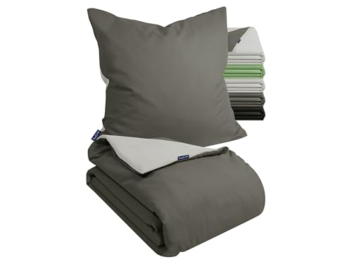 Marie´s Home Velvety Soft Bettwäsche 135x200 Bettwäsche Ultra weich - Bettbezug + 1 Kissenbezug 80x80 2-teiliges Set 1629.2376, 135 x 200 + 80 x 80 cm, anthrazit - Silber von Marie´s Home